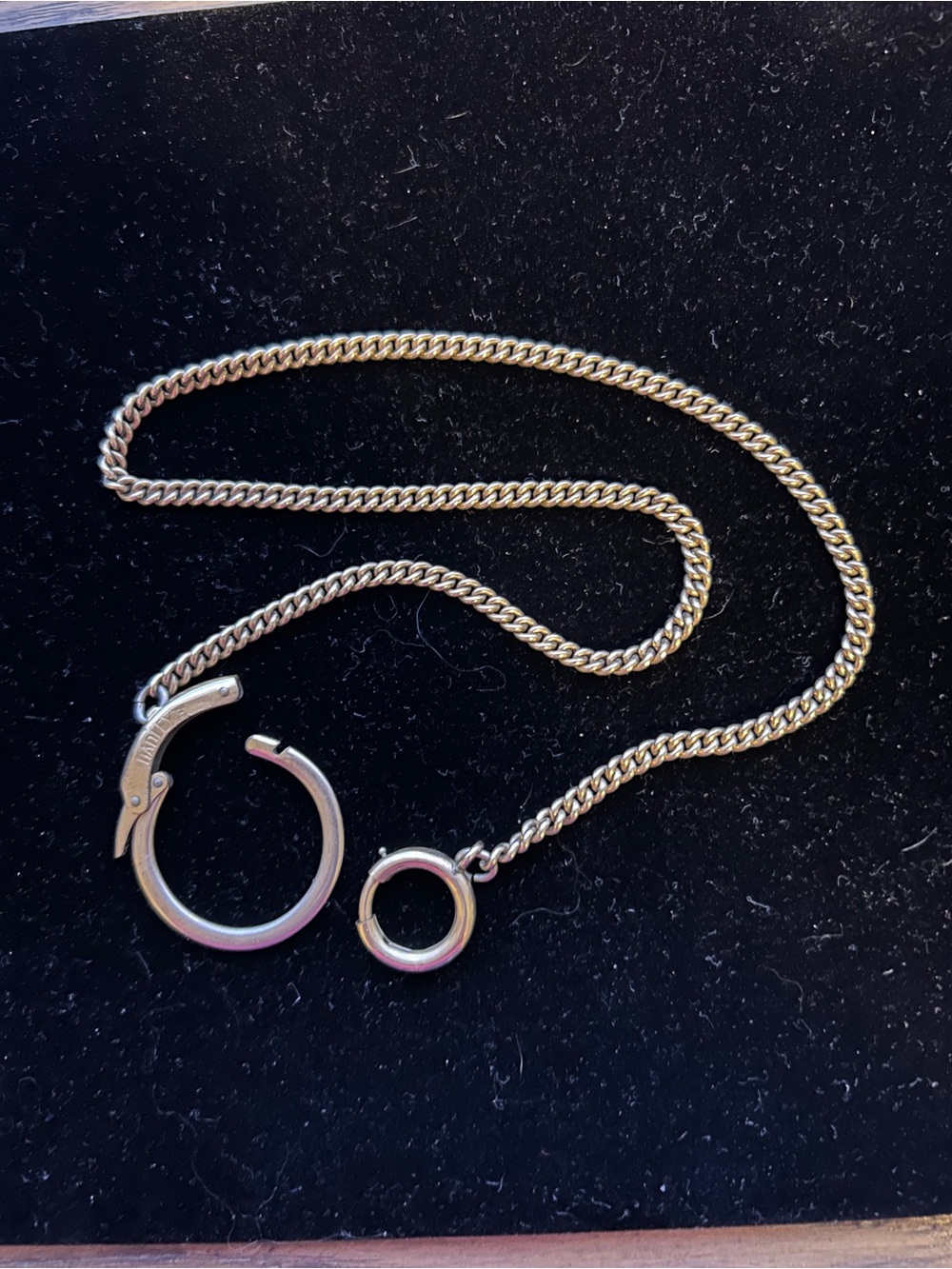 Hadley gold-tone pocket watch chain, marked HADLEY and MADE IN USA. 16 inch